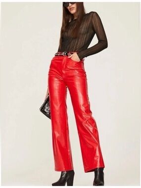 ROTATE  Red Faux Leather Pants